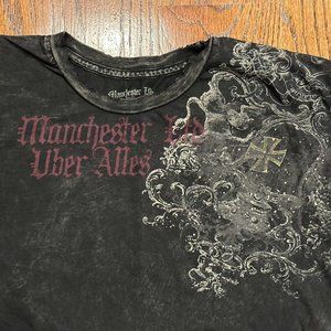Manchester Men's T-shirt Size M Short Sleeve Distressed Graphic Black